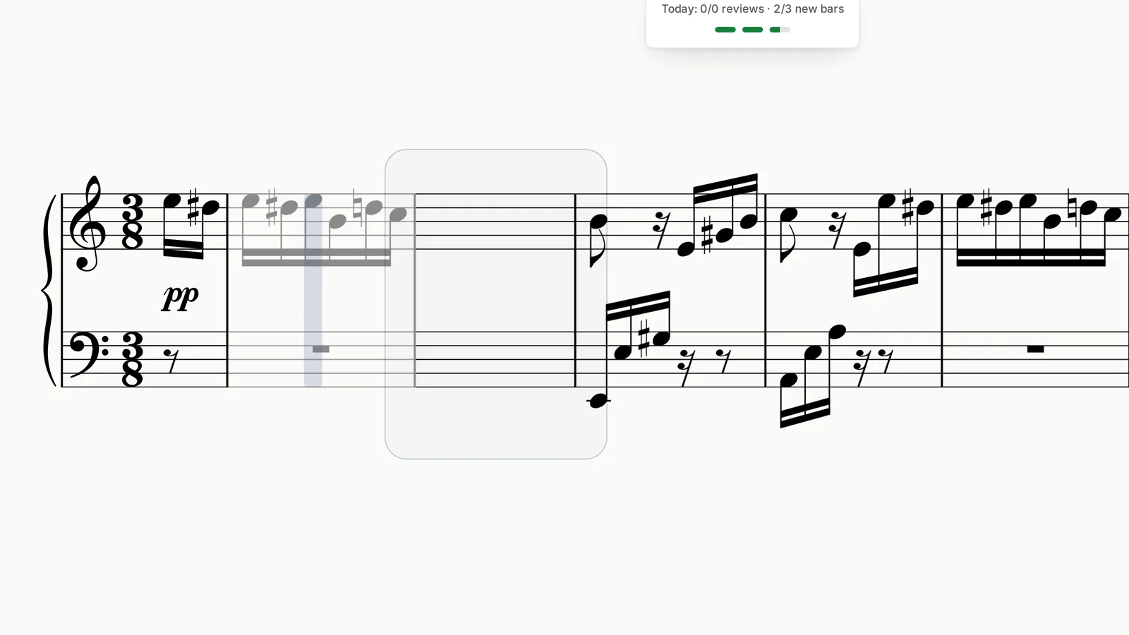 Memory review: cue bar visible, next bar played from memory